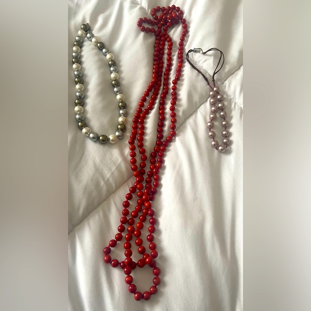 Beads Layering Red Long String Choker Metallic Boho Boutique Coquette Jewelry